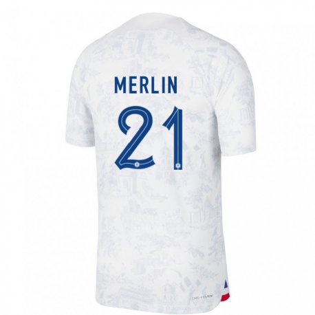 Kandiny Hombre Camiseta Francia Quentin Merlin #21 Blanco Azul 2ª Equipación 22-24 La Camisa Chile