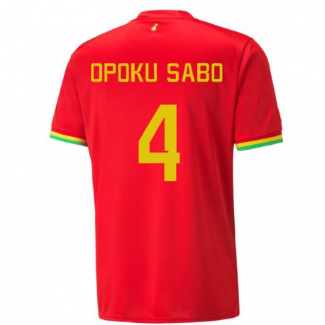 Kandiny Hombre Camiseta Ghana Alex Opoku Sabo #4 Rojo 2ª Equipación 22-24 La Camisa Chile