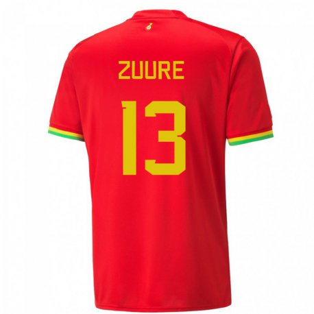 Kandiny Hombre Camiseta Ghana Moses Salifu Bawa Zuure #13 Rojo 2ª Equipación 22-24 La Camisa Chile