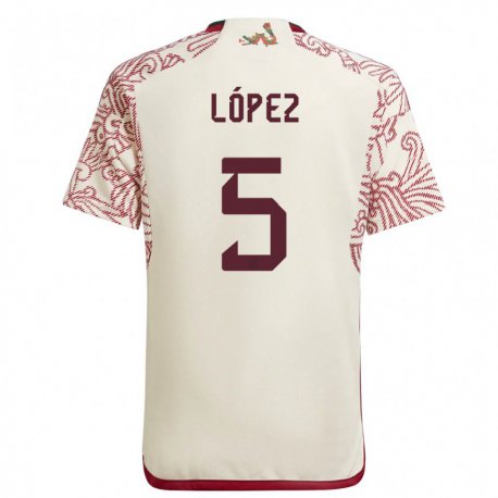 Kandiny Hombre Camiseta México Jimena Lopez #5 Maravilla Blanco Rojo 2ª Equipación 22-24 La Camisa Chile