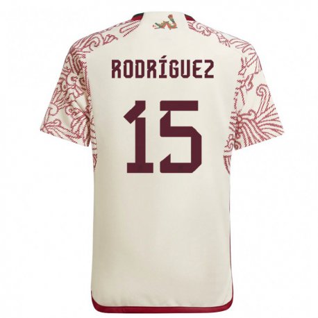 Kandiny Hombre Camiseta México Jorge Rodriguez #15 Maravilla Blanco Rojo 2ª Equipación 22-24 La Camisa Chile