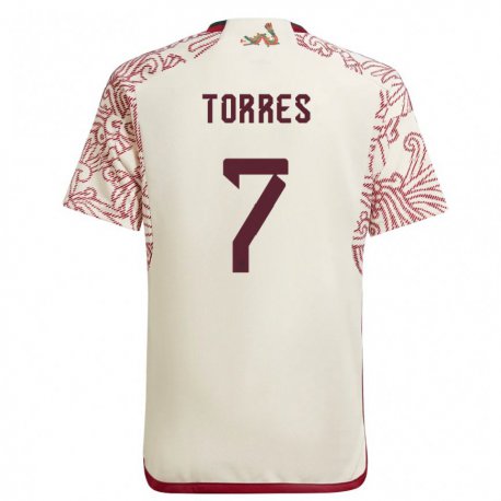 Kandiny Hombre Camiseta México Christian Torres #7 Maravilla Blanco Rojo 2ª Equipación 22-24 La Camisa Chile