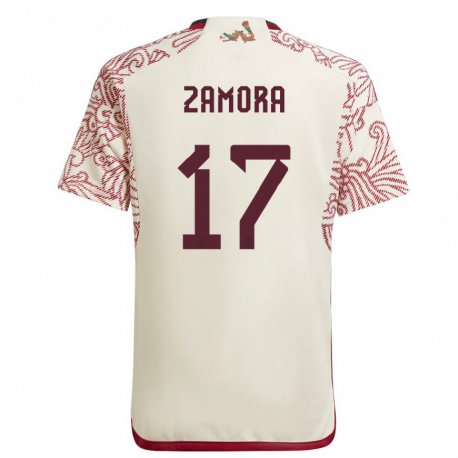 Kandiny Hombre Camiseta México Saul Zamora #17 Maravilla Blanco Rojo 2ª Equipación 22-24 La Camisa Chile