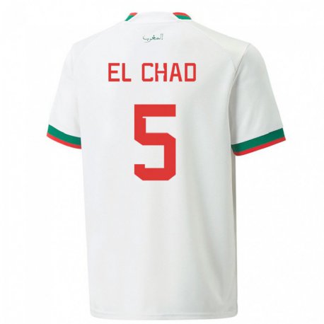 Kandiny Hombre Camiseta Marruecos Nesryne El Chad #5 Blanco 2ª Equipación 22-24 La Camisa Chile