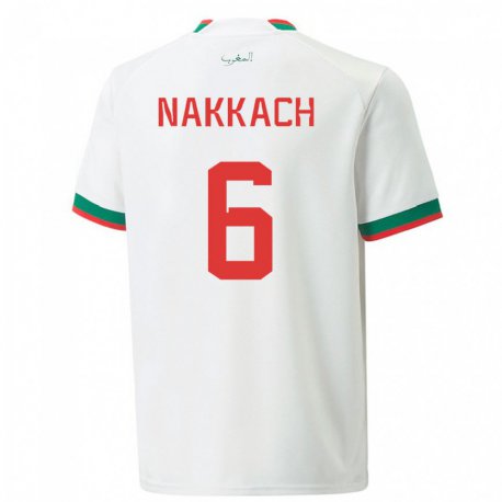 Kandiny Hombre Camiseta Marruecos Elodie Nakkach #6 Blanco 2ª Equipación 22-24 La Camisa Chile