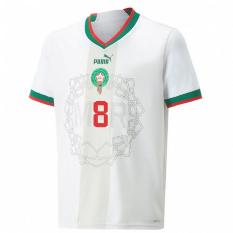 Kandiny Hombre Camiseta Marruecos Oussama Targhalline #8 Blanco 2ª Equipación 22-24 La Camisa Chile