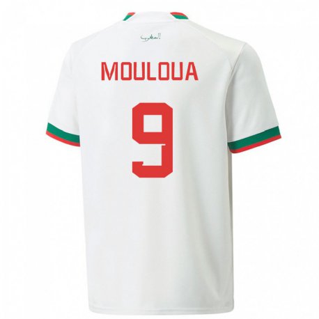 Kandiny Hombre Camiseta Marruecos Ayoub Mouloua #9 Blanco 2ª Equipación 22-24 La Camisa Chile