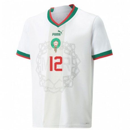 Kandiny Hombre Camiseta Marruecos Alaa Bellaarouch #12 Blanco 2ª Equipación 22-24 La Camisa Chile