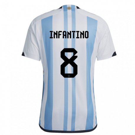 Kandiny Mujer Camiseta Argentina Gino Infantino #8 Blanco Cielo Azul 1ª Equipación 22-24 La Camisa Chile