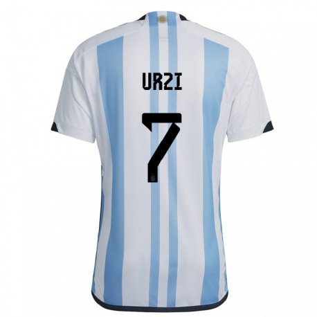 Kandiny Mujer Camiseta Argentina Agustin Urzi #7 Blanco Cielo Azul 1ª Equipación 22-24 La Camisa Chile