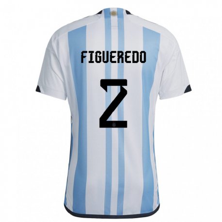 Kandiny Mujer Camiseta Argentina Leandro Figueredo #2 Blanco Cielo Azul 1ª Equipación 22-24 La Camisa Chile