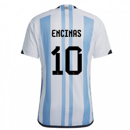 Kandiny Mujer Camiseta Argentina Axel Encinas #10 Blanco Cielo Azul 1ª Equipación 22-24 La Camisa Chile