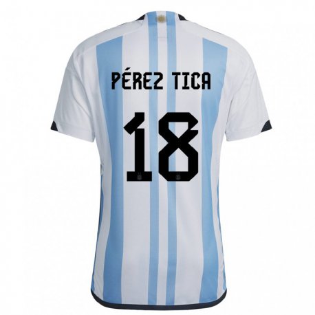 Kandiny Mujer Camiseta Argentina Jeremias Perez Tica #18 Blanco Cielo Azul 1ª Equipación 22-24 La Camisa Chile