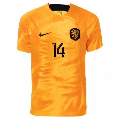 Kandiny Mujer Camiseta Países Bajos Eva Van Deursen #14 Naranja Láser 1ª Equipación 22-24 La Camisa Chile