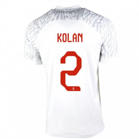 Kandiny Mujer Camiseta Polonia Jakub Kolan #2 Blanco 1ª Equipación 22-24 La Camisa Chile