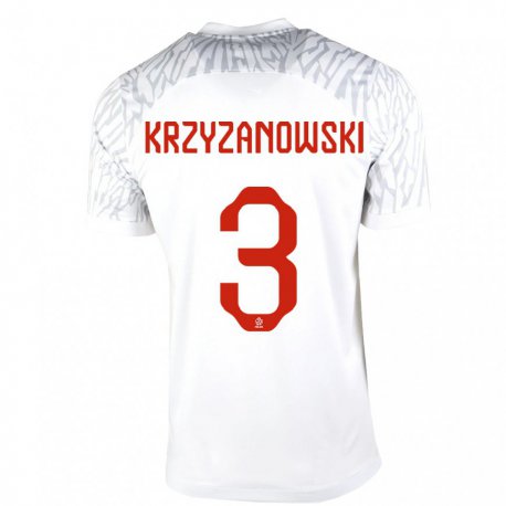 Kandiny Mujer Camiseta Polonia Jakub Krzyzanowski #3 Blanco 1ª Equipación 22-24 La Camisa Chile