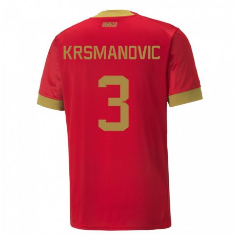 Kandiny Mujer Camiseta Serbia Nemanja Krsmanovic #3 Rojo 1ª Equipación 22-24 La Camisa Chile