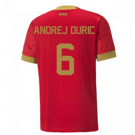 Kandiny Mujer Camiseta Serbia Andrej Duric #6 Rojo 1ª Equipación 22-24 La Camisa Chile