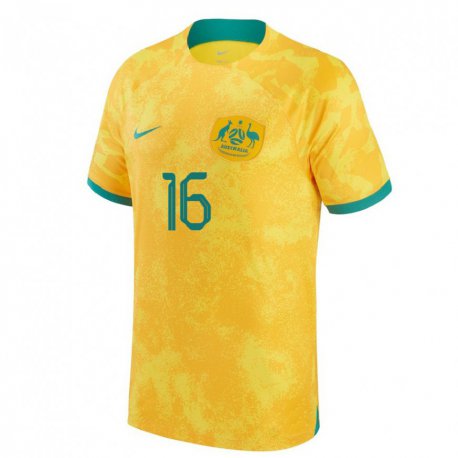 Kandiny Mujer Camiseta Australia Luke Duzel #16 Dorado 1ª Equipación 22-24 La Camisa Chile