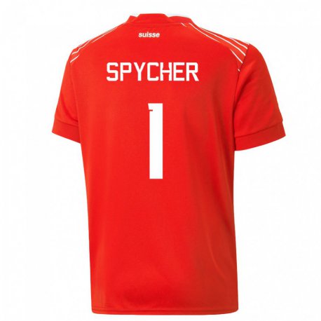 Kandiny Mujer Camiseta Suiza Tim Spycher #1 Rojo 1ª Equipación 22-24 La Camisa Chile