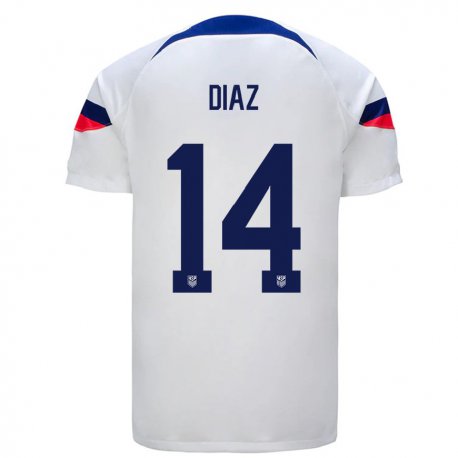 Kandiny Mujer Camiseta Estados Unidos Christian Diaz #14 Blanco 1ª Equipación 22-24 La Camisa Chile