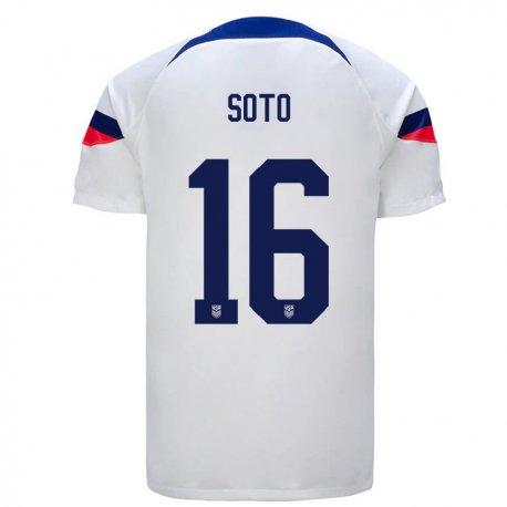 Kandiny Mujer Camiseta Estados Unidos Ezekiel Soto #16 Blanco 1ª Equipación 22-24 La Camisa Chile
