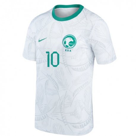 Kandiny Mujer Camiseta Arabia Saudita Ahmad Alghamdi #10 Blanco 1ª Equipación 22-24 La Camisa Chile