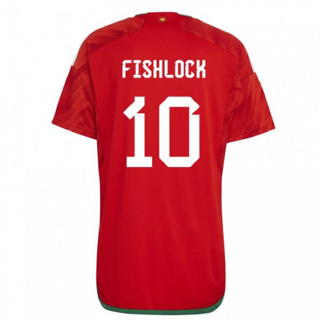 Kandiny Mujer Camiseta Gales Jessica Fishlock #10 Rojo 1ª Equipación 22-24 La Camisa Chile