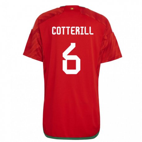 Kandiny Mujer Camiseta Gales Joel Cotterill #6 Rojo 1ª Equipación 22-24 La Camisa Chile
