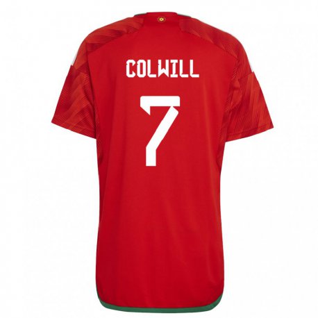 Kandiny Mujer Camiseta Gales Joel Colwill #7 Rojo 1ª Equipación 22-24 La Camisa Chile