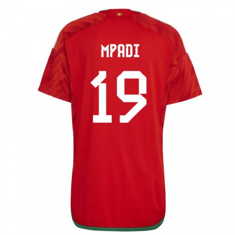 Kandiny Mujer Camiseta Gales Japhet Mpadi #19 Rojo 1ª Equipación 22-24 La Camisa Chile