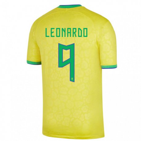Kandiny Mujer Camiseta Brasil Marcos Leonardo #9 Amarillo 1ª Equipación 22-24 La Camisa Chile