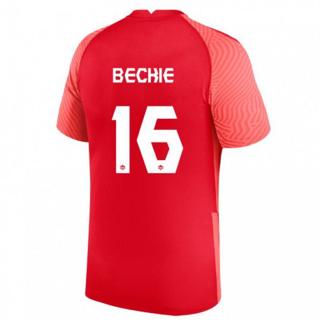 Kandiny Mujer Camiseta Canadá Janine Beckie #16 Rojo 1ª Equipación 22-24 La Camisa Chile