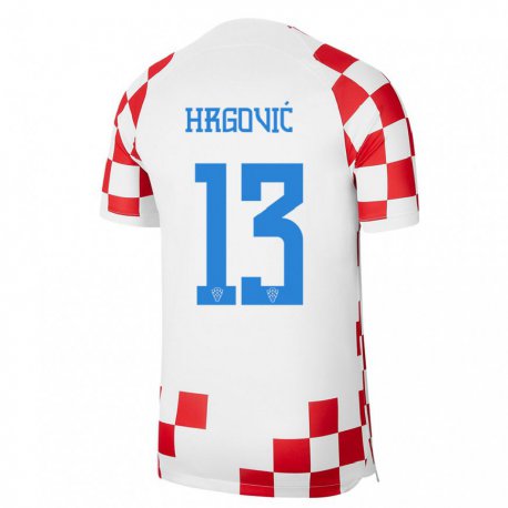 Kandiny Mujer Camiseta Croacia Simun Hrgovic #13 Rojo Blanco 1ª Equipación 22-24 La Camisa Chile