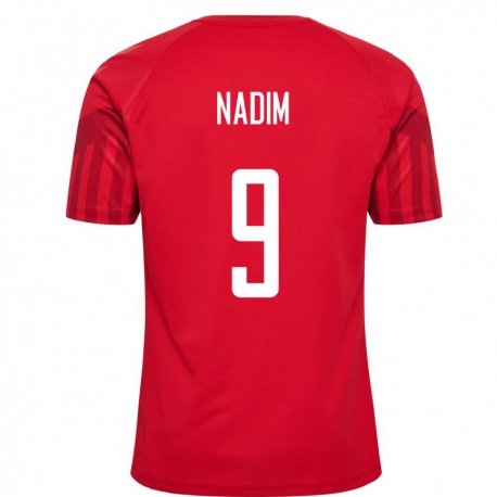 Kandiny Mujer Camiseta Dinamarca Nadia Nadim #9 Rojo 1ª Equipación 22-24 La Camisa Chile