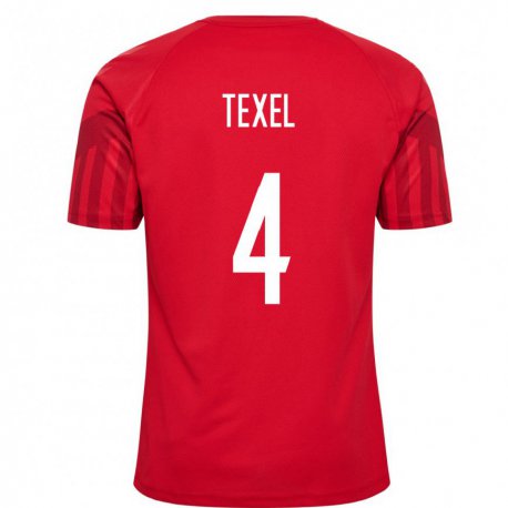 Kandiny Mujer Camiseta Dinamarca Pontus Texel #4 Rojo 1ª Equipación 22-24 La Camisa Chile