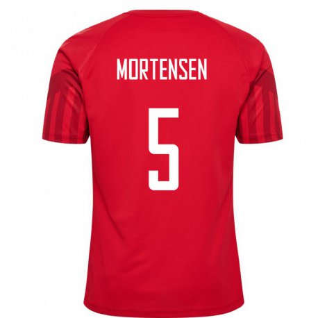 Kandiny Mujer Camiseta Dinamarca Gustav Mortensen #5 Rojo 1ª Equipación 22-24 La Camisa Chile
