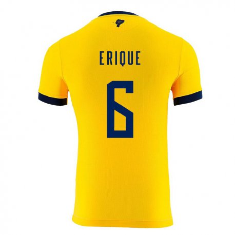 Kandiny Mujer Camiseta Ecuador Yeltzin Erique #6 Amarillo 1ª Equipación 22-24 La Camisa Chile