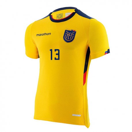 Kandiny Mujer Camiseta Ecuador Steven Cortez #13 Amarillo 1ª Equipación 22-24 La Camisa Chile
