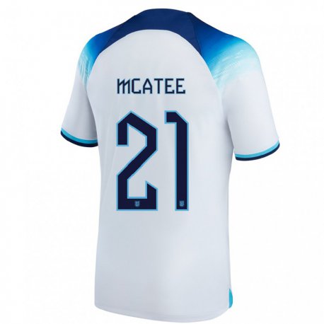 Kandiny Mujer Camiseta Inglaterra James Mcatee #21 Blanco Azul 1ª Equipación 22-24 La Camisa Chile