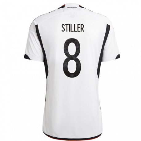 Kandiny Mujer Camiseta Alemania Angelo Stiller #8 Blanco Negro 1ª Equipación 22-24 La Camisa Chile