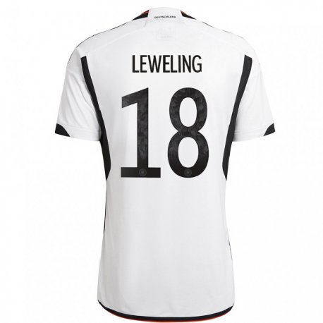 Kandiny Mujer Camiseta Alemania Jamie Leweling #18 Blanco Negro 1ª Equipación 22-24 La Camisa Chile