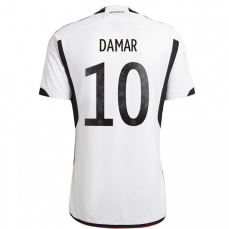 Kandiny Mujer Camiseta Alemania Muhammed Damar #10 Blanco Negro 1ª Equipación 22-24 La Camisa Chile