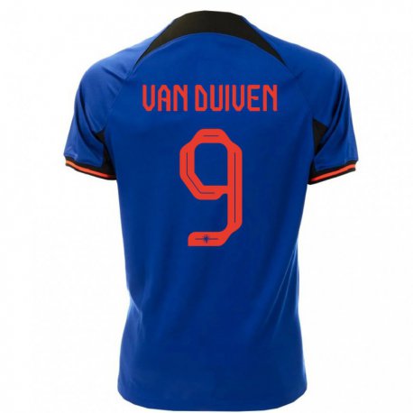 Kandiny Mujer Camiseta Países Bajos Jason Van Duiven #9 Azul Real 2ª Equipación 22-24 La Camisa Chile