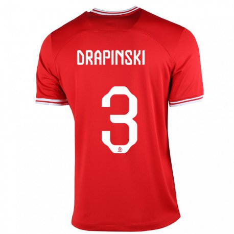 Kandiny Mujer Camiseta Polonia Igor Drapinski #3 Rojo 2ª Equipación 22-24 La Camisa Chile