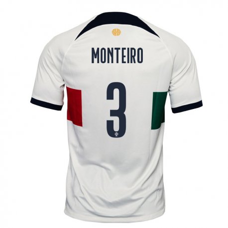 Kandiny Mujer Camiseta Portugal Diogo Monteiro #3 Blanco 2ª Equipación 22-24 La Camisa Chile