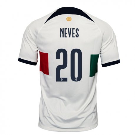 Kandiny Mujer Camiseta Portugal Joao Neves #20 Blanco 2ª Equipación 22-24 La Camisa Chile