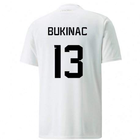 Kandiny Mujer Camiseta Serbia Stefan Bukinac #13 Blanco 2ª Equipación 22-24 La Camisa Chile