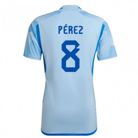 Kandiny Mujer Camiseta España Dani Perez #8 Cielo Azul 2ª Equipación 22-24 La Camisa Chile