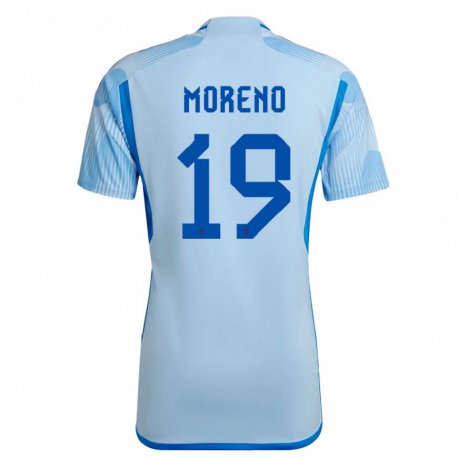 Kandiny Mujer Camiseta España Victor Moreno #19 Cielo Azul 2ª Equipación 22-24 La Camisa Chile